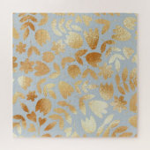 Gold flowers, blue background, foil imitation. legpuzzel (Horizontaal)