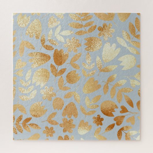 Gold flowers, blue background, foil imitation. legpuzzel (Verticaal)
