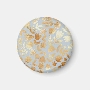 Gold flowers, blue background, foil imitation. magneet
