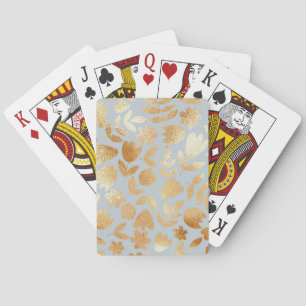 Gold flowers, blue background, foil imitation. pokerkaarten