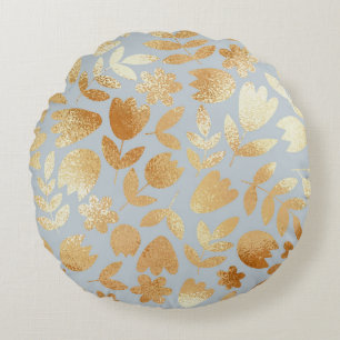Gold flowers, blue background, foil imitation. rond kussen