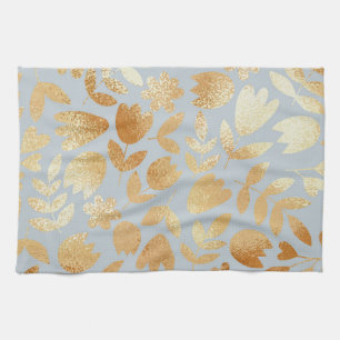 Gold flowers, blue background, foil imitation. theedoek