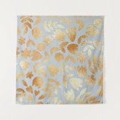 Gold flowers, blue background, foil imitation. wandkleed (Voorkant (horizontaal))