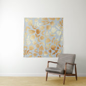 Gold flowers, blue background, foil imitation. wandkleed (In situ)