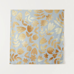 Gold flowers, blue background, foil imitation. wandkleed
