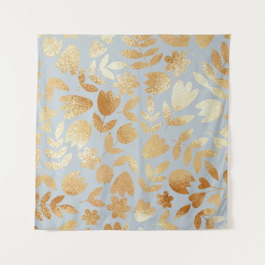 Gold flowers, blue background, foil imitation. wandkleed (Voorkant)