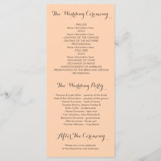 Gold Flowers  Blush Wedding Programma's (Achterkant)