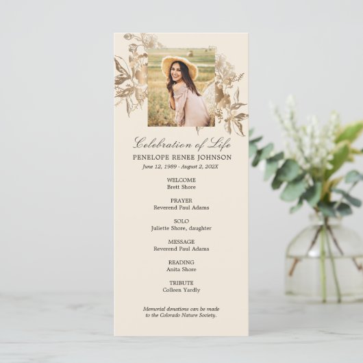 Gold Flowers Celebration of Life Programme Programmakaart (Staand voorkant)
