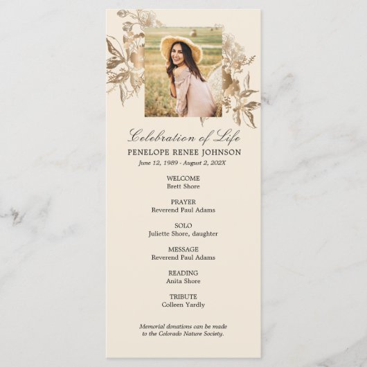 Gold Flowers Celebration of Life Programme Programmakaart (Voorkant)