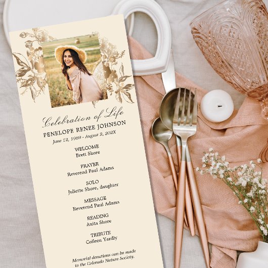 Gold Flowers Celebration of Life Programme Programmakaart