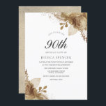 Gold Flowers Elegant 90th Birthday Party Invite Kaart<br><div class="desc">Gold Flowers Elegant 90th Birthday Party nodigt elegant Floral Gold Design uit. Variaties in de uitnodiging en overeenkomende objecten in onze winkel</div>