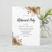 Gold Flowers Elegant Retirement Party Invite Kaart (Staand voorkant)