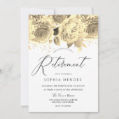 Gold Flowers Elegant Script Retirement Party Kaart (Voorkant)