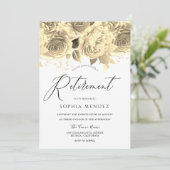 Gold Flowers Elegant Script Retirement Party Kaart (Staand voorkant)