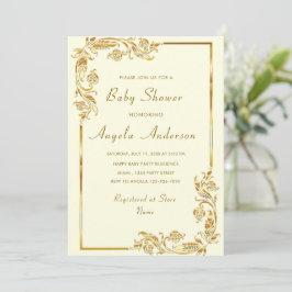 Gold Flowers Framed Baby Girl Shower