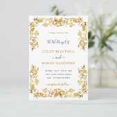 Gold Flowers Framed Wedding Invitation Sjabloon Kaart (Staand voorkant)
