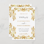 Gold Flowers Framed Wedding Invitation Sjabloon Kaart (Voorkant / Achterkant)