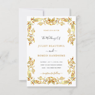 Gold Flowers Framed Wedding Invitation Sjabloon Kaart