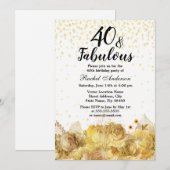 Gold Flowers Glitter 40 en Fabulous 40th Birthday Kaart (Voorkant / Achterkant)
