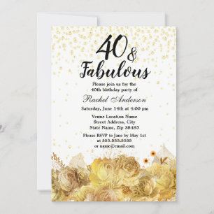 Gold Flowers Glitter 40 en Fabulous 40th Birthday Kaart