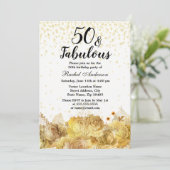 Gold Flowers Glitter 50 en Fabulous 50th Birthday Kaart (Staand voorkant)