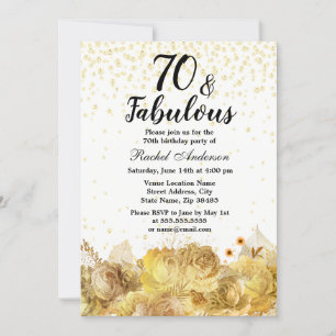 Gold Flowers Glitter 70 en Fabulous 70th Birthday Kaart