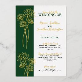Gold Flowers Green Photo Wedding Folie Uitnodiging