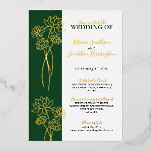 Gold Flowers Green Photo Wedding Folie Uitnodiging