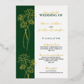 Gold Flowers Green Photo Wedding Folie Uitnodiging (Voorkant)