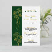 Gold Flowers Green Photo Wedding Folie Uitnodiging (Staand Voorkant)