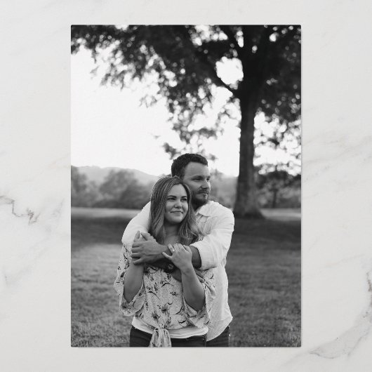 Gold Flowers Green Photo Wedding Folie Uitnodiging (Achterkant)