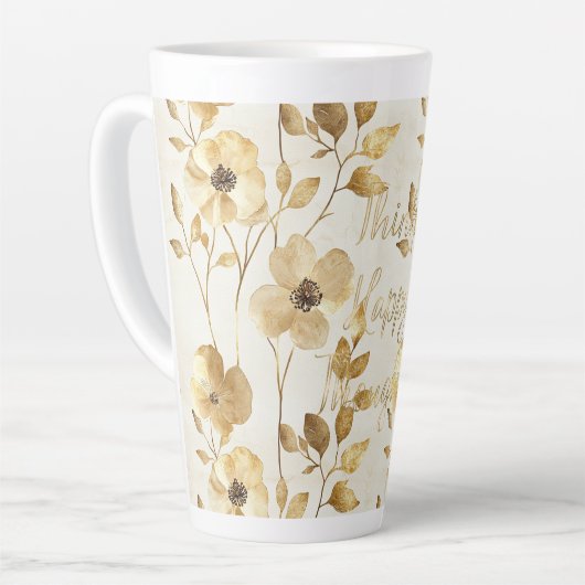Gold Flowers Inspirational Happy Thoughts Latte Mok (Linkerhoek)