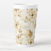 Gold Flowers Inspirational Happy Thoughts Latte Mok (Voorkant)