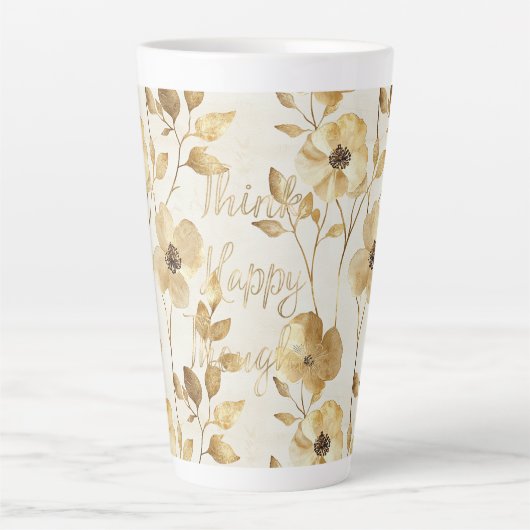 Gold Flowers Inspirational Happy Thoughts Latte Mok (Voorkant)