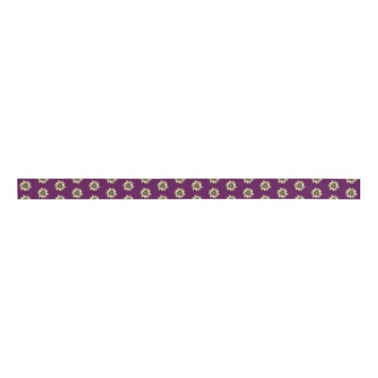Gold Flowers Liberty Pattern,  Floral Paars Grosgrain Lint (Voorkant)