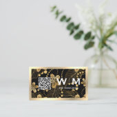 Gold Flowers Monogram | QR-CODE-Visitekaartje Visitekaartje (Staand voorkant)