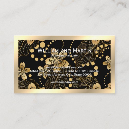 Gold Flowers Monogram | QR-CODE-Visitekaartje Visitekaartje (Achterkant)