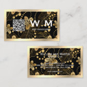 Gold Flowers Monogram | QR-CODE-Visitekaartje Visitekaartje (Voorkant / Achterkant)