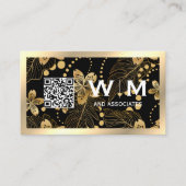 Gold Flowers Monogram | QR-CODE-Visitekaartje Visitekaartje (Voorkant)