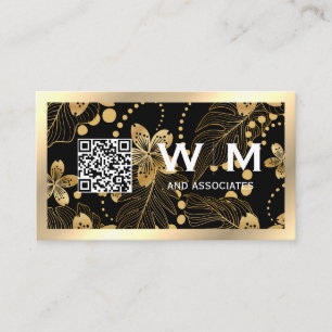 Gold Flowers Monogram   QR-CODE-Visitekaartje Visitekaartje
