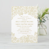 Gold Flowers on White Rehearings Dinner Invitation Kaart (Staand voorkant)