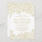 Gold Flowers on White Rehearings Dinner Invitation Kaart (Voorkant / Achterkant)