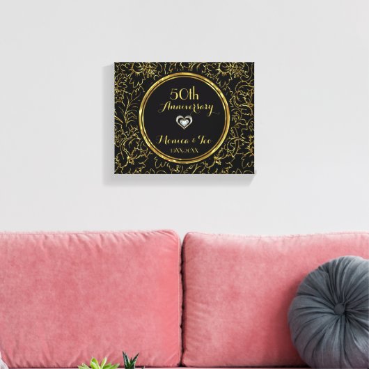 Gold Flowers op Black Canvas Afdruk (Insitu (Woonkamer))