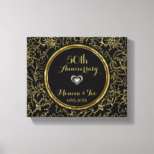 Gold Flowers op Black Canvas Afdruk