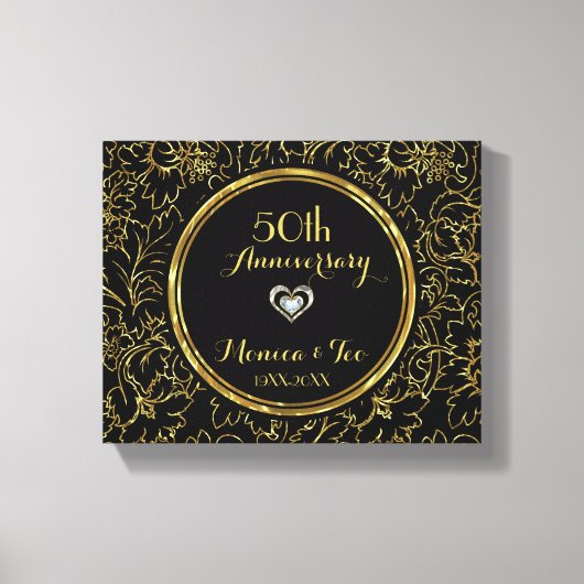 Gold Flowers op Black Canvas Afdruk (Voorkant)