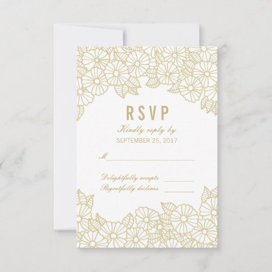 Gold Flowers op RSVP-kaart met witte respons RSVP Kaartje (Voorkant)