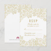 Gold Flowers op RSVP-kaart met witte respons RSVP Kaartje (Voorkant / Achterkant)