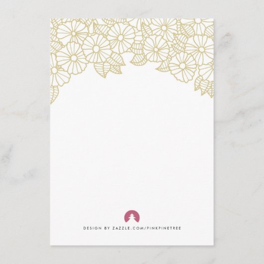 Gold Flowers op White Wedding Insert Kaart (Achterkant)