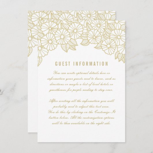 Gold Flowers op White Wedding Insert Kaart (Voorkant / Achterkant)