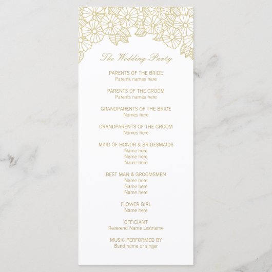 Gold Flowers op White Wedding Program Rack-Kaarten Programmakaart (Achterkant)